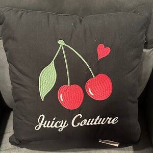 Juicy Couture Black Pillow with Red Cherry Embroidery